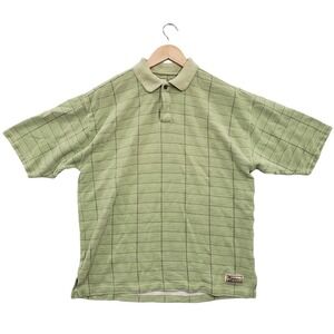 Tommy Bahama Mens‎ Large Green Plaid Silk Cotton Polo Shirt Short Sleeve Casual